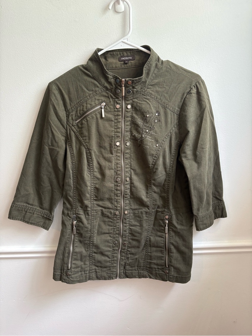 Olive Utility Jacket with Zip Details